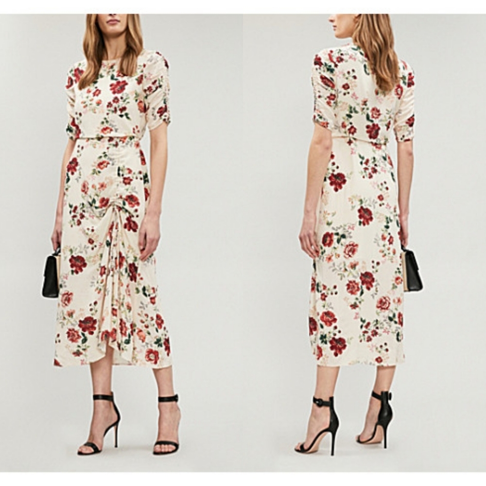 Maje Floral Midi Dress in Cream and Red